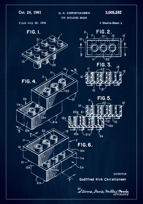 Patent Print - Lego Block I - Blue Poster (21x29.7 cm (A4))