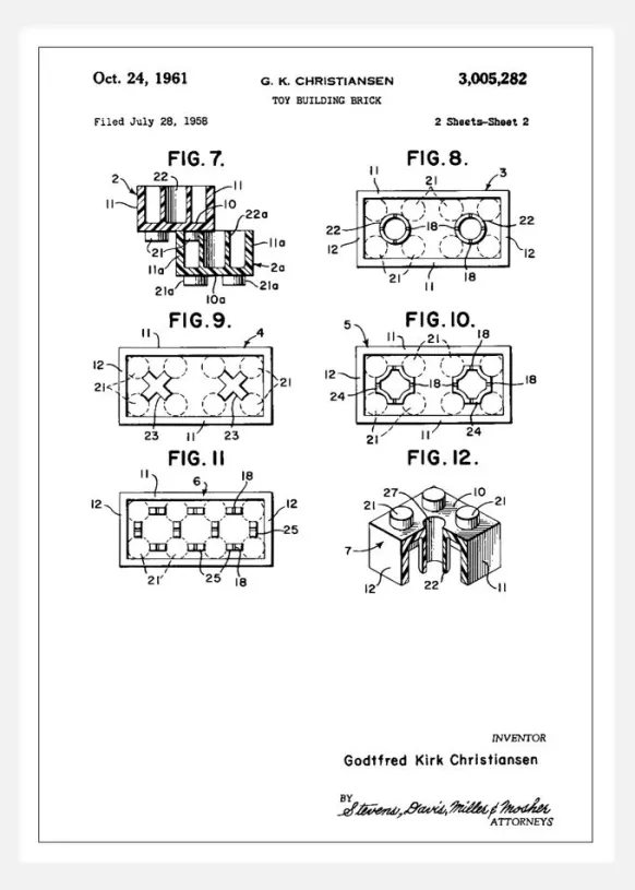 Patent Print - Lego Block II - White Canvastavla (30x40 cm)