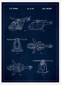 Patent Print - Lego Helicopter - Blue Canvastavla (30x40 cm)