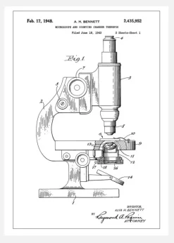 Patent Print - Microscope - White Canvastavla (30x40 cm)