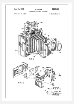 Patent Print - Photographic Camera - White Canvastavla (30x40 cm)