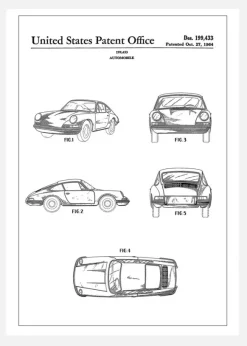 Patent Print - Porsche 911 Carrera - White Canvastavla (30x40 cm)