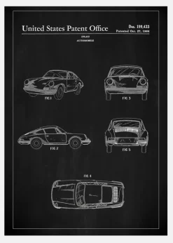 Patent Print - Porsche 911 Carrera - Black Canvastavla (30x40 cm)