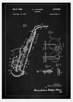 Patent Print - Saxophone - Black Canvastavla (30x40 cm)