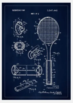 Patent Print - Tennis Racket - Blue Canvastavla (30x40 cm)
