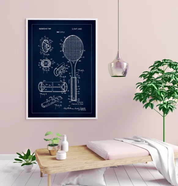 Patent Print - Tennis Racket - Blue Poster (21x29.7 cm (A4))