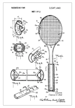 Patent Print - Tennis Racket - White Poster (21x29.7 cm (A4))