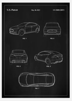 Patent Print - Tesla - Black Canvastavla (30x40 cm)