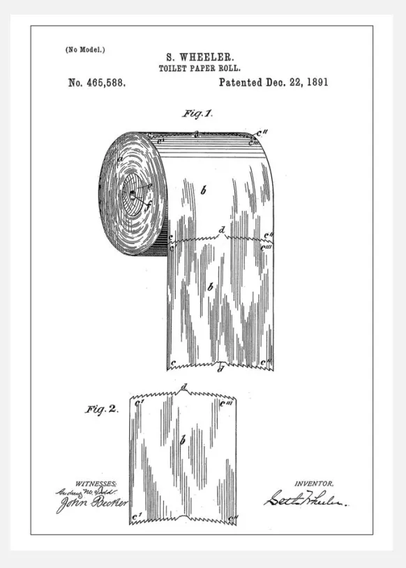 Patent Print - Toilet Paper Roll - White Canvastavla (30x40 cm)