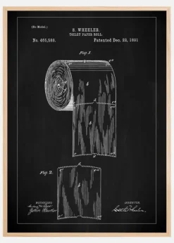 Patent Print - Toilet Paper Roll - Black Poster (21x29.7 cm (A4))