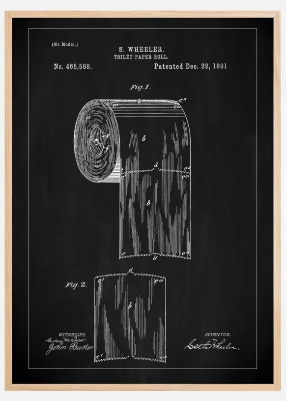 Patent Print - Toilet Paper Roll - Black Poster (21x29.7 cm (A4))