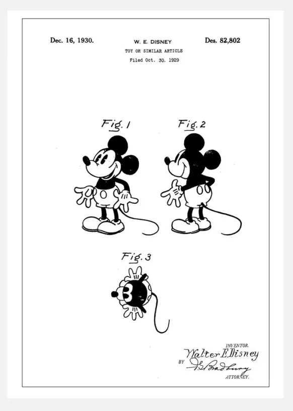 Patent Print - Toy Walt Disney - White Canvastavla (30x40 cm)