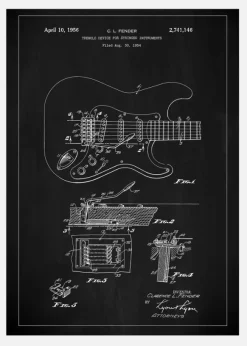 Patent Print - Tremolo Device - Black Canvastavla (30x40 cm)