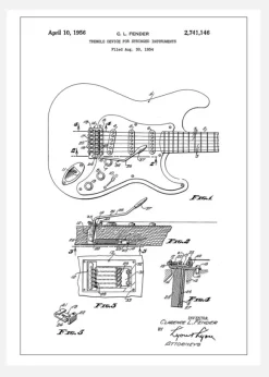 Patent Print - Tremolo Device - White Canvastavla (30x40 cm)