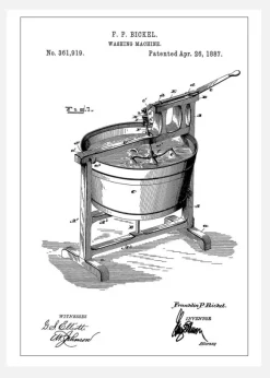 Patent Print - Washing Machine - White Canvastavla (30x40 cm)