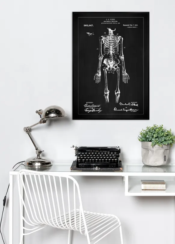 Patentritning - Anatomiskt skelett I - Svart Poster (21x29.7 cm (A4))
