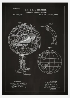Patentritning - Astronomisk Modell - Svart Canvastavla (30x40 cm)