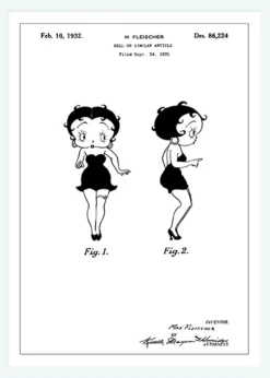 Patentritning - Betty Boop Canvastavla (30x40 cm)