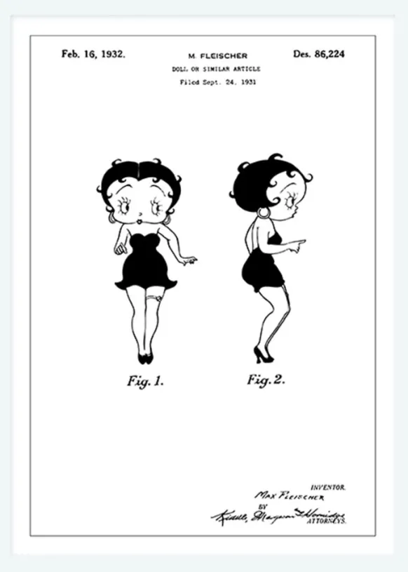 Patentritning - Betty Boop Canvastavla (30x40 cm)