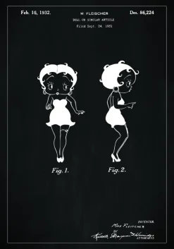Patentritning - Betty Boop - Svart Poster (21x29.7 cm (A4))