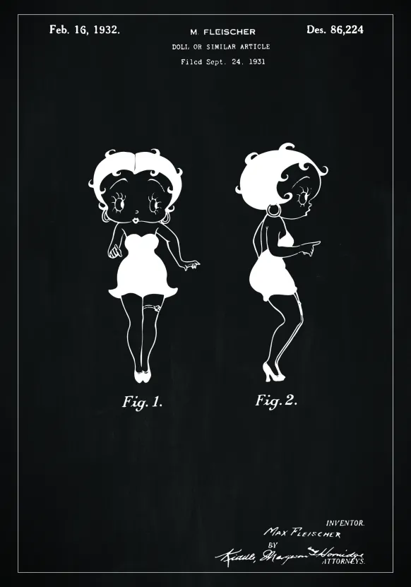 Patentritning - Betty Boop - Svart Poster (21x29.7 cm (A4))