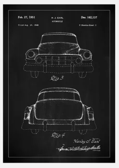 Patentritning - Cadillac II - Svart Canvastavla (30x40 cm)