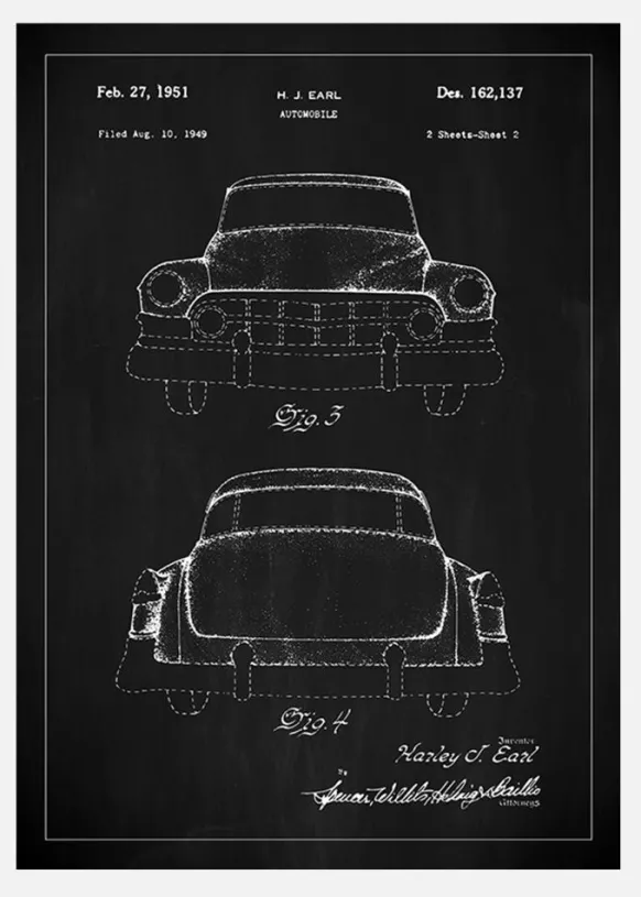 Patentritning - Cadillac II - Svart Canvastavla (30x40 cm)