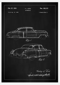 Patentritning - Cadillac I - Svart Canvastavla (30x40 cm)