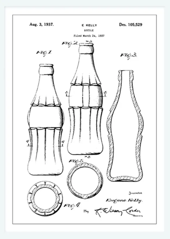 Patentritning - Coca Cola-flaska Canvastavla (30x40 cm)