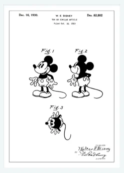 Patentritning - Disney - Musse Pigg Canvastavla (30x40 cm)