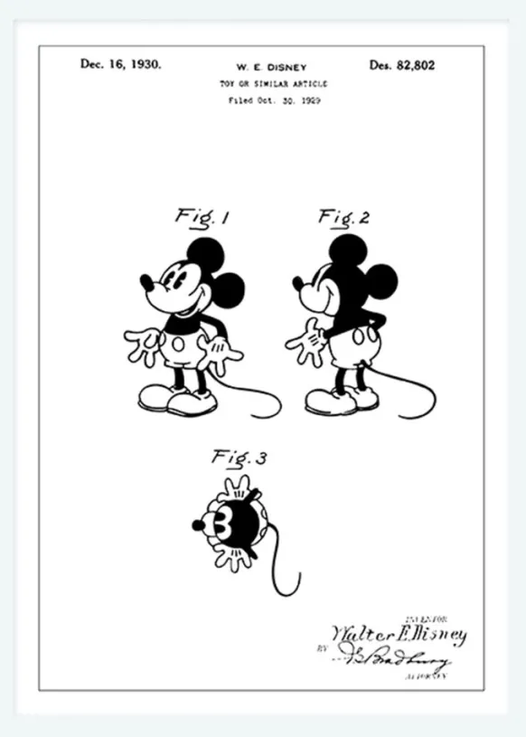 Patentritning - Disney - Musse Pigg Canvastavla (30x40 cm)