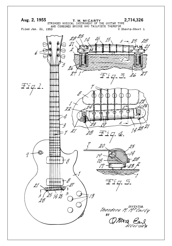 Patentritning - Elgitarr I Poster (21x29.7 cm (A4))
