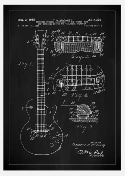 Patentritning - Elgitarr I - Svart Canvastavla (30x40 cm)