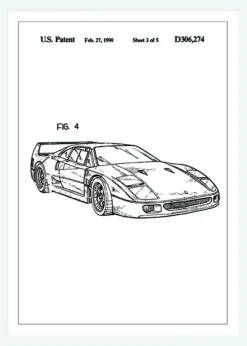 Patentritning - Ferrari F40 II Canvastavla (30x40 cm)