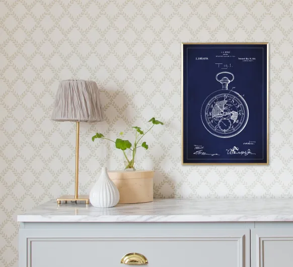 Patentritning - Fickur - Blå Poster (21x29.7 cm (A4))