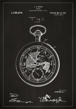 Patentritning - Fickur - Svart Poster (21x29.7 cm (A4))