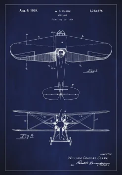 Patentritning - Flygplan - Blå Poster (21x29.7 cm (A4))