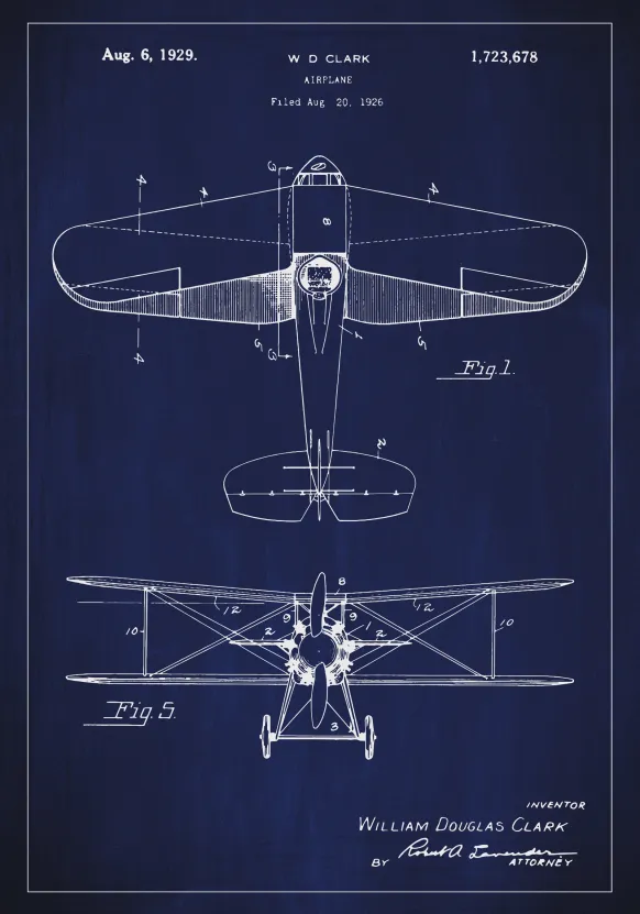 Patentritning - Flygplan - Blå Poster (21x29.7 cm (A4))