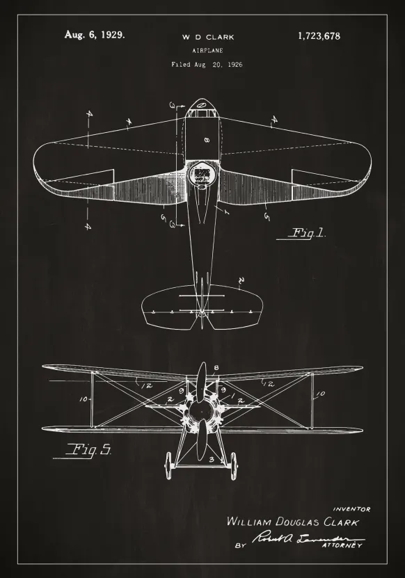 Patentritning - Flygplan - Svart Poster (21x29.7 cm (A4))