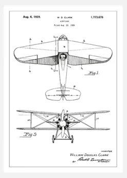 Patentritning - Flygplan - Vit Canvastavla (30x40 cm)