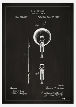 Patentritning - Glödlampa B - Svart Canvastavla (30x40 cm)