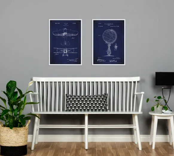 Patentritning - Jordglob - Blå Poster (21x29.7 cm (A4))
