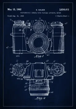 Patentritning - Kamera I - Blå Poster (21x29.7 cm (A4))