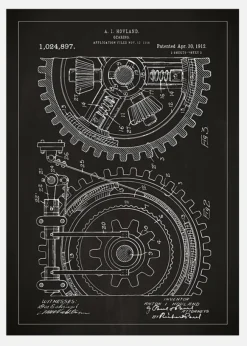 Patentritning - Kugghjul - Svart Canvastavla (30x40 cm)