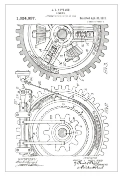 Patentritning - Kugghjul - Vit Poster (21x29.7 cm (A4))