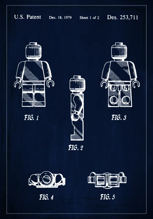 Patentritning - Lego I - Blå Poster (21x29.7 cm (A4))