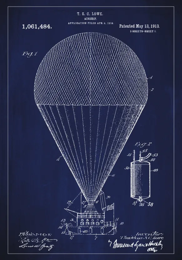 Patentritning - Luftskepp - Blå Poster (21x29.7 cm (A4))