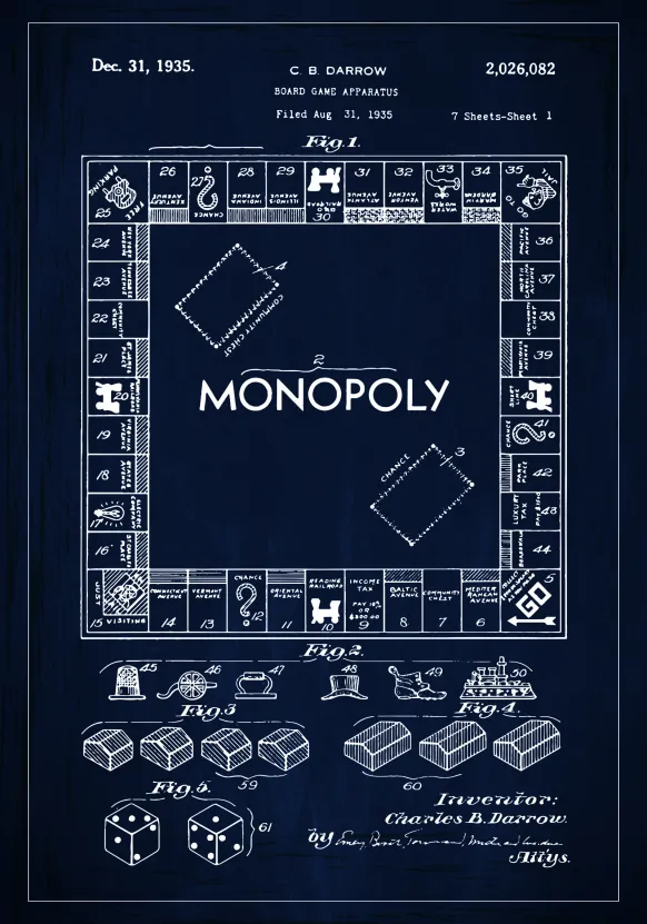 Patentritning - Monopol I - Blå Poster (21x29.7 cm (A4))
