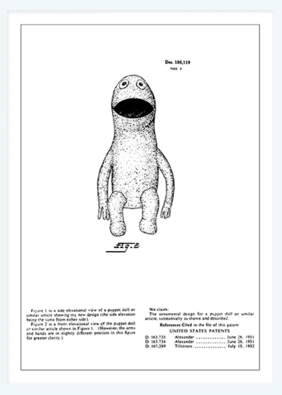 Patentritning - Mupparna - Kermit II Canvastavla (30x40 cm)