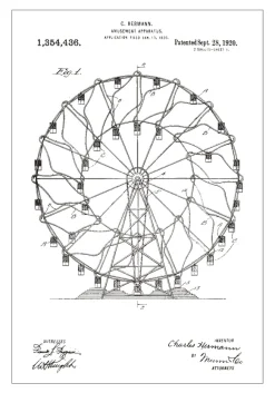 Patentritning - Pariserhjul - Vit Poster (21x29.7 cm (A4))